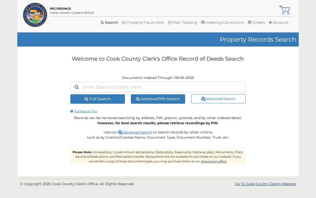 Cook County Clerk recorded deed index search for Oak Forest property records