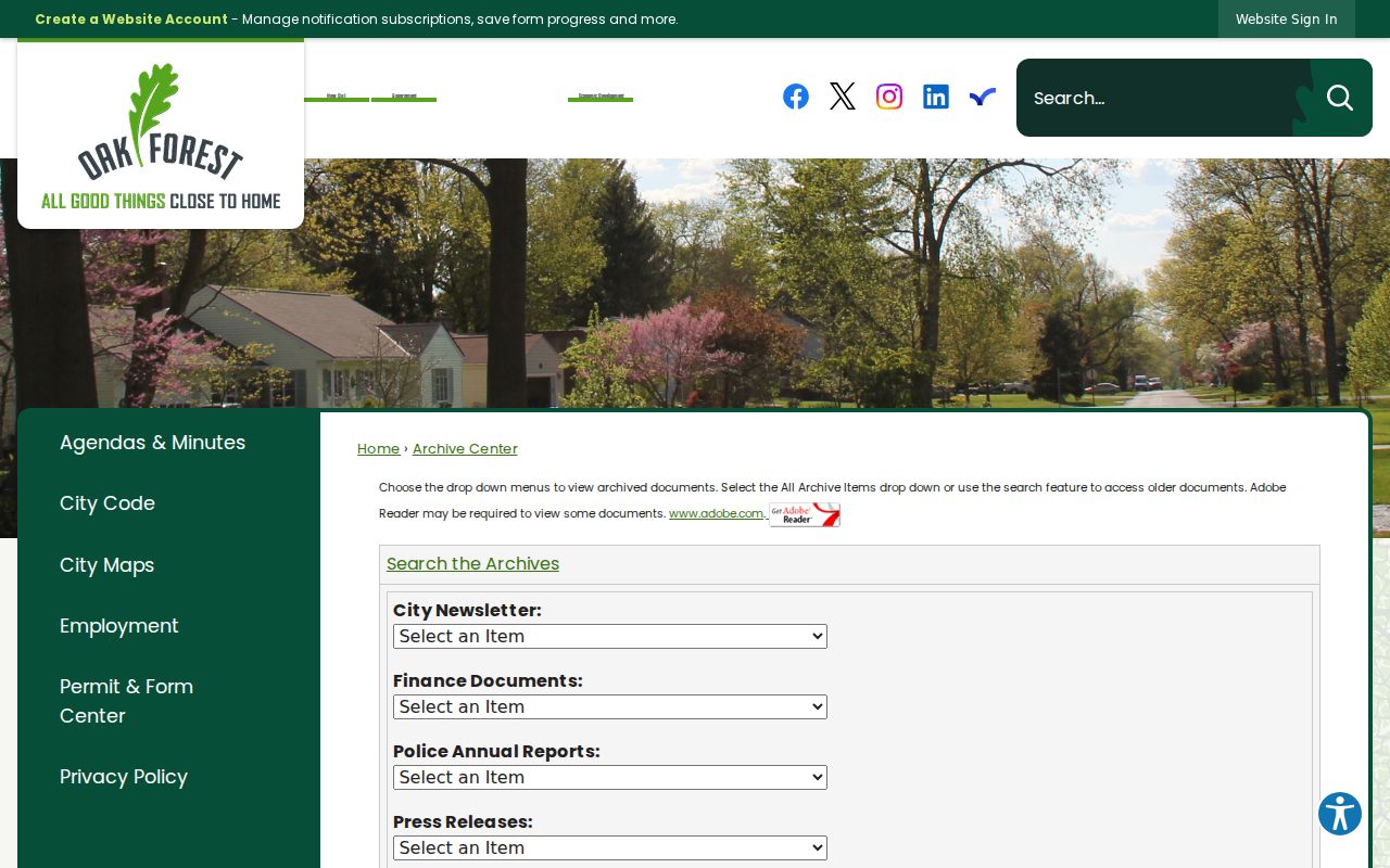 Oak Forest neighbors city document archive search