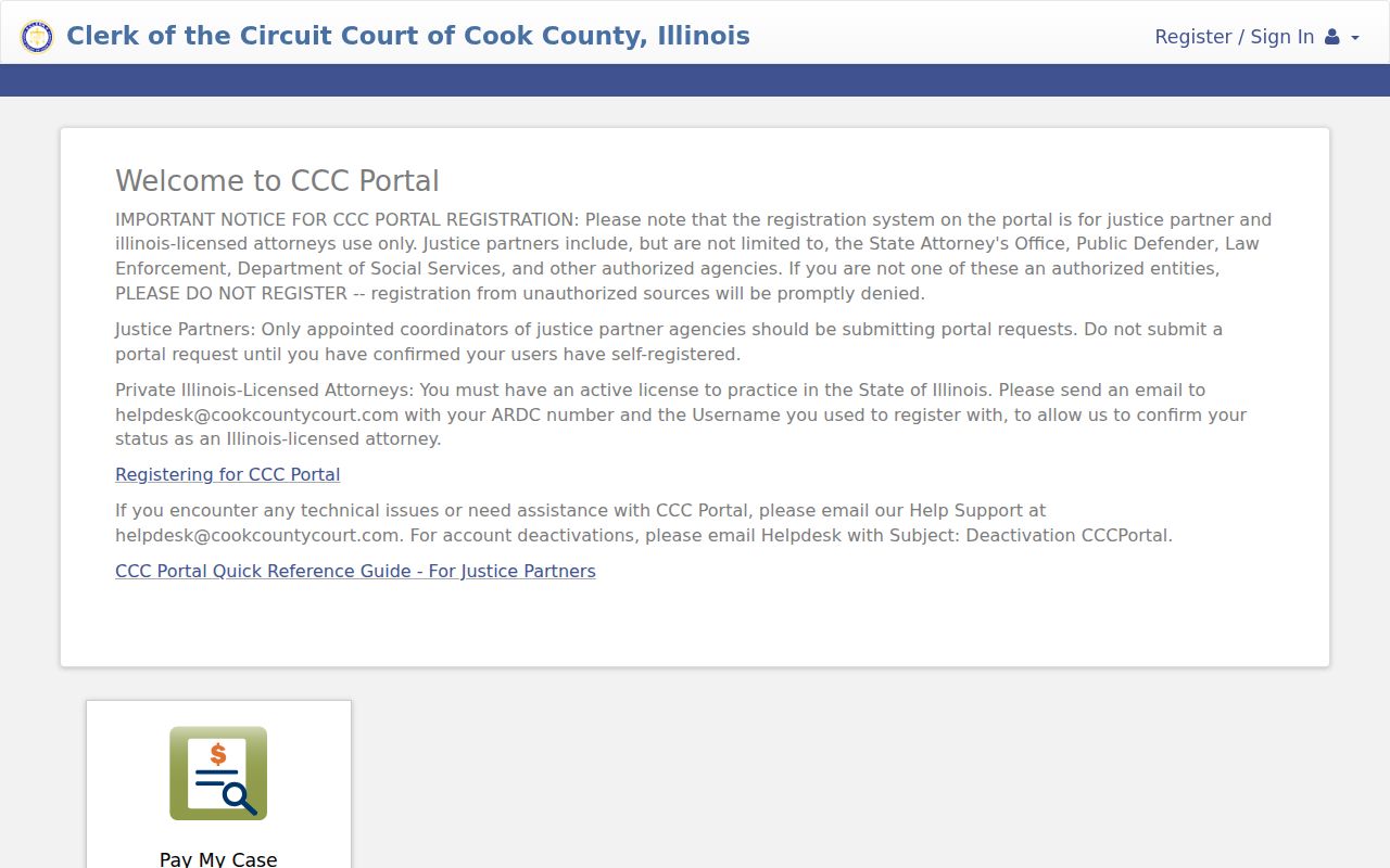 Cook County court portal used for an Oak Forest resident lookup