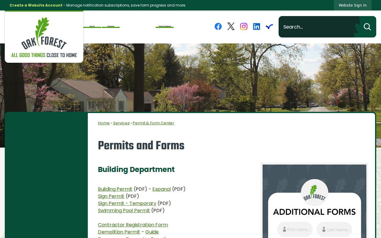 Oak Forest permit forms used for street address research
