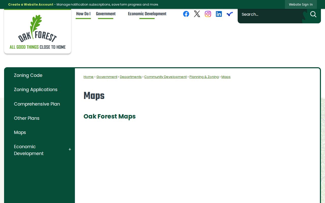 Oak Forest district maps used with ZIP code and city boundary research
